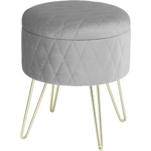 Zivv Ronde Poef met Opbergruimte - Luxe Lichtgrijze Poef met Gouden Poten - Stijlvol & Praktisch - Opbergpoef