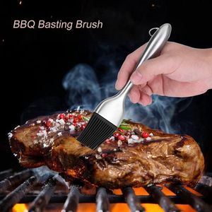 Barbecue Olie Borstel BBQ Roosteren Tool Grillen Bakken - Roestvrijstalen Handvat Siliconen Kop Gebak en Borstels met Back-up Hoofden voor Keuken Koken Marineren
