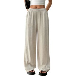 Bovista Linnen Broek Dames - Zomerbroek - Volwassenen - Lange Broek - Pantalon - Strandbroek - Zomer - Ibiza Stijl - Beige - Maat XS