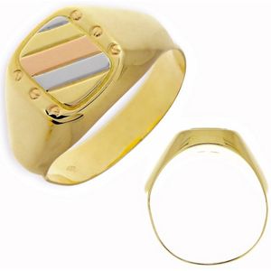 Gouden Herenring Zegelring Tricolor 14 karaats