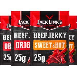 Jack Link's beef - 4 Stuks - Jerky 2x Original 25 gr - 2x Sweet & hot 25 gr - Vleesconserven - Snacks - Mixverpakking