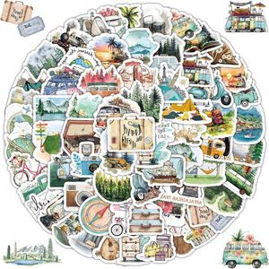 100 stuks reisstickers - outdoor en camping - mini-formaat voor journaling en scrapbook - koffer, skateboard, telefoonhoes, laptop en kaartontwerp