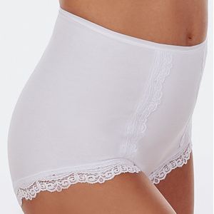 FUNNY DAY Dames Slip CHRISTINE – Wit – Maat S – Hoge Taille Maxi Slip met Kant – Comfortabel Katoen