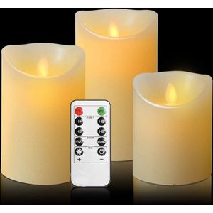 Vlamloze Decoratieve LED-kaarsen 180 uur - Set van 3 zuilen - Met afstandsbediening en timerfunctie 24 uur - Ivoorkleurig
