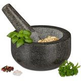 Relaxdays vijzel met stamper - kruiden vermaler - grijs - 16 cm - mortier - steenmortel