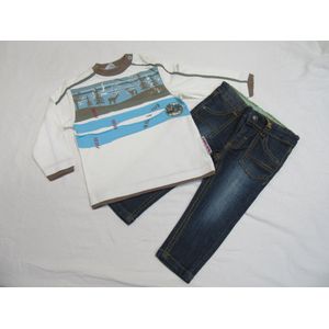 dirkje , jongens, kledingset , tshirt lange mouw , creme + jeans , 80