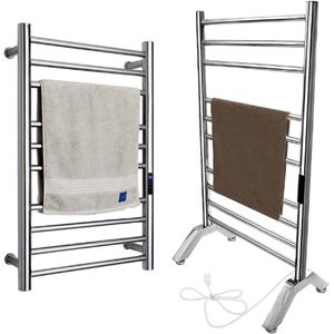 Verwarmd Handdoekenrek - Elektrisch Verwarmde Handdoekverwarmer Vrijstaande & Wandgemonteerde Radiator - 304 Roestvrij Staal, Kleding Droogrek 10 Bars, Badhanddoekverwarmer, Plug-In, Energieklasse A