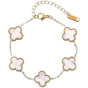 Aurélia Klaver armband - Goudkleurig Wit Goud - minimalistisch -bloemetje 13 mm -5 stuks klavertje vier - roestvrijstaal