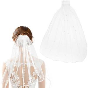 Allecto plus - Elegante bruidssluier met parels en strikken - 45 cm - Bruiloft en fotoshoot - Wit Halloween - Bruidssluier met kam