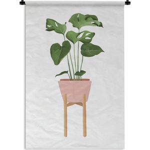 Wandkleed PlantenKerst illustraties - Illustratie van een Monstera plant op een witte achtergrond Wandkleed katoen 60x90 cm - Wandtapijt met foto