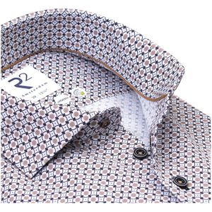 R2 - Overhemd - Beige Blauw - Poplin Graphical Print - Heren - Formeel