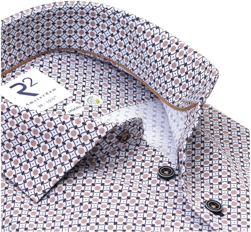 R2 - Overhemd - Beige Blauw - Poplin Graphical Print - Heren - Formeel