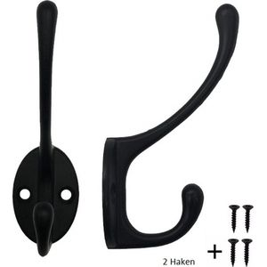 2 Stuks Kapstokhaken - Lengte 10.2cm - Ophanghaken - Kapstokhaken met schroeven - Deurhaken - Zwart - Ophanghaak - Kapstok - Kledinghaak - Aluminium haken - Kapstokhaak