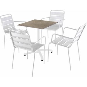 Oviala - 70x70 cm beige marmeren verstelbare tafel met 4 witte stoelen - Opera
