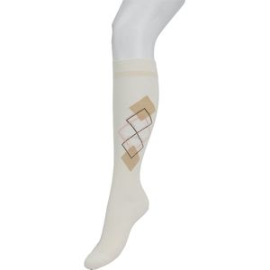 Bonnie Doon Dames Kniekous Katoen met Ruiten Argyle Rhombus Fun Kleur Creme Maat 36/42 Gladde Teennaad - Katoen - Stijlvol - Klassiek - Moderne Twist - Comfortabel - Kniekousen - Voorgewassen - Argyle - Ruiten - Butter Cream - BP241501.604