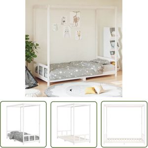 The Living Store Kindermassief grenenhouten Hemelbed - 195.5 x 95.5 x 190 cm - wit - 90 x 190 cm (B x L) - Montage vereist - Kinderbed - Houten Bed - Hemelbed - Kids Bed - Kinderkamers