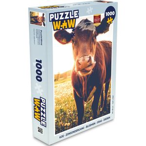 Puzzel Koe - Zonsondergang - Bloemen - Gras - Dieren - Legpuzzel - Puzzel 1000 stukjes volwassenen