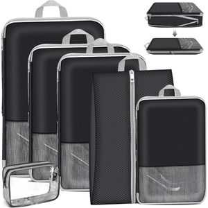 Packing Cubes Compression 6 stuks kofferorganizer set waterdichte paktassen compressie met schoenentas - Reizen Organisator voor koffer rugzak packing cubes