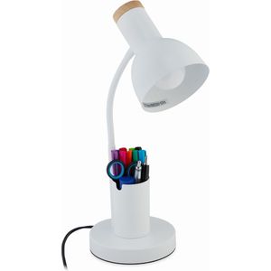 Relaxdays bureaulamp met pennenbak - moderne tafellamp e27 - leeslamp metaal - nachtkastje