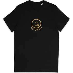 Grappig Heren Dames T Shirt So What? Nou En? - Minimalistische Smiley Print - Zwart - XL