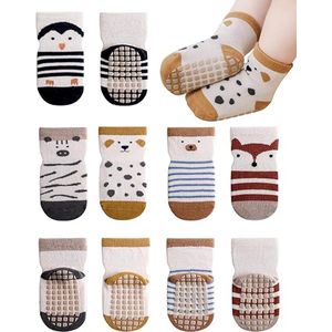 Babysokjes - 5 paar - Antislipsokken - Baby - Veelkleurig - Maat M - Leeftijd 1-3 jaar - Cartoonpatronen, Geschikt voor peuters, jongens en meisjes, Zwangerschapscadeaus