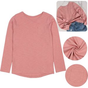 Roze katoenen meisjesblouse met lange mouwen