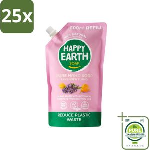 25 x Happy Earth – Handzeep Navulling – 100% Natuurlijk Lavender Ylang – 600 ml - Grootverpakking - Natuurlijke Handzeep - Navulverpakking - Lavendel - Ylang - Vegan Handzeep