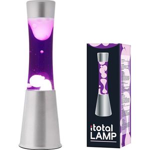 i-Total Lavalamp - Lava Lamp - Sfeerlamp - 30x9 cm - Glas/Aluminium - 25W - Paars met witte Lava - Zilvergrijs - XL1796