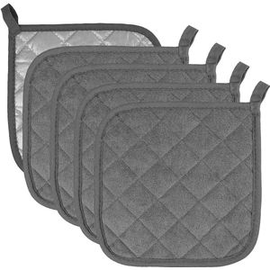 SNQ 5-delige Keukenpannenlappen Set - Hittebestendige Ovenhandschoenen & Onderzetters - Kook- en Bakaccessoires voor Veilig Koken (18x18 cm, Grijs)