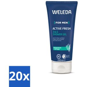 20 x WELEDA - Douchegel 3‑in‑1 Active Fresh Men - 200 ml - Vetiver - Vegan - Biologisch - Duurzaam