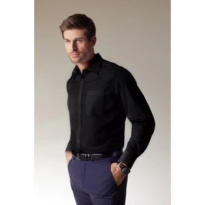 OwnYourFashion Overhemd Heren met Lange Mouw (Zwart) - Maat 4XL