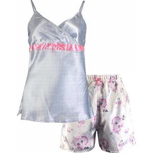Irresistible - Dames Shortama - Pyjama Set - Grijs/Wit - Maat XL