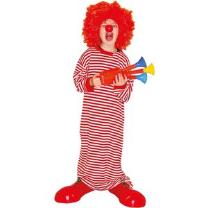 Funny Fashion - Clown & Nar Kostuum - Lekker Lang Gestreept Shirt Clown Kind Kostuum - rood,wit / beige - Maat 116 - Carnavalskleding - Verkleedkleding