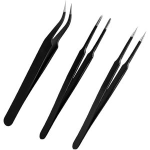 TRANKIELO® - 3-Delige Professionele Pincet Set – Antistatisch en Roestvrij Staal – Voor Elektronica, Ambachten en Sieraden – Met Rechte en Kromme Tips