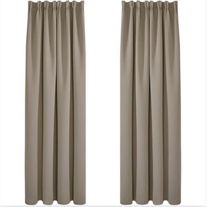 Verduisterende Gordijnen Plooiban, Taupe, 140x245 cm (B x H), 2 stuks, Kant en Klaar, Ondoorzichtige Thermogordijn voor Woonkamer, Slaapkamer
