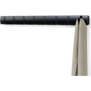 8 garderobehaken – moderne, eenvoudige en ruimtebesparende garderobelijst met 8 beweegbare haken voor jassen, mantels, sjaals, handtassen en meer, zwart