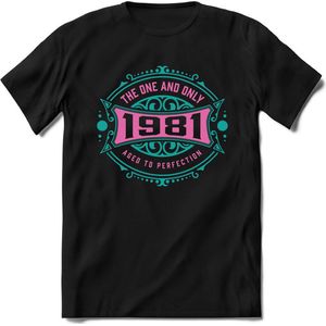 1981 The One And Only | Feest Kado T-Shirt Heren - Dames | Cobalt - Licht Roze | Perfect Verjaardag Cadeau Shirt | Grappige Spreuken - Zinnen - Teksten | Maat S
