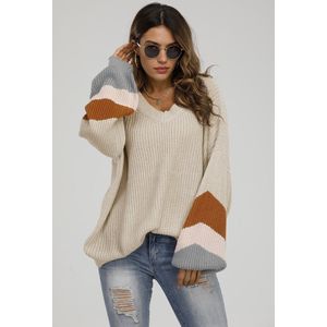 Gestreepte trui in beige, perzikroze en camel