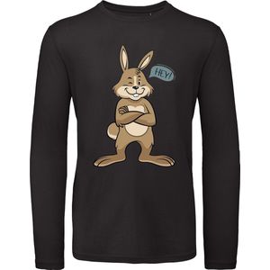 B & C - Heren T Shirt Konijn - Lange Mouw - Zwart - Maat 3XL