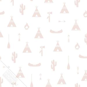 INGK Behang - Puck & Rose - Kinderbehang - Tipi Wit/Roze