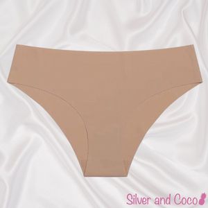 SilverAndCoco® - Naadloze Onderbroek / Seamless Broekje Dames / Zacht Brazilian Slipje / Naadloos Stretch Ondergoed Vrouw / Hipster Dames Lingerie Broekje Slip - Camel / Beige Large