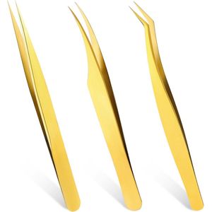 Brenzoos - Wimperextensie set met 2 hoge kwaliteit wimpertangen in goudkleurig roestvrij staal - Professionele pincet voor wimperverlenging en precisiewerk - Wimpers tang gereedschap voor perfecte resultaten.