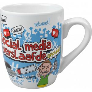 Mok - Drop - Social media verslaafde - Cartoon - In cadeauverpakking met gekleurd lint