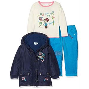 Disney Minnie Mouse - 3-delige outfit - Donkerblauwe jas - Witte trui - Blauwe broek - 74 cm - 12 maanden
