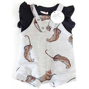 Baby Tuinbroekje Leopard – Luipaard – Grijs/Bruin/Zwart – Hot Pink - Maat 80