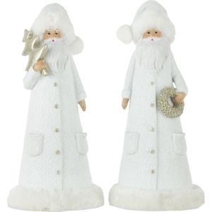 J-Line Kerstfiguren - poly - wit/goud - 2 stuks