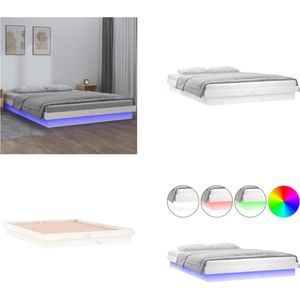 vidaXL Bedframe LED massief hout wit 120x200 cm - Bedframe - Bedframes - Eenpersoonsbed - Bed