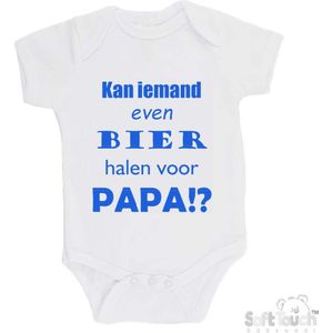 100% katoenen Romper ""Kan iemand even bier halen voor papa!?"" Vader Vaderdag Papa Jongens Katoen Wit/blauw Maat 56/62