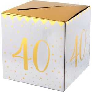 Santex Enveloppendoos - Verjaardag - 40 jaar - wit/goud - karton - 20 x 20 cm