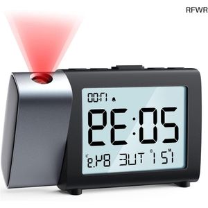RFWR® Projectiewekker voor Slaapkamer met 180° Projectie en Temperatuurweergave - Digitale LCD Klok met Sluimerfunctie en Weekendmodus